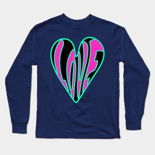 Hippie Style Love Heart, Pink, Turquoise and Black Long Sleeve T-Shirt